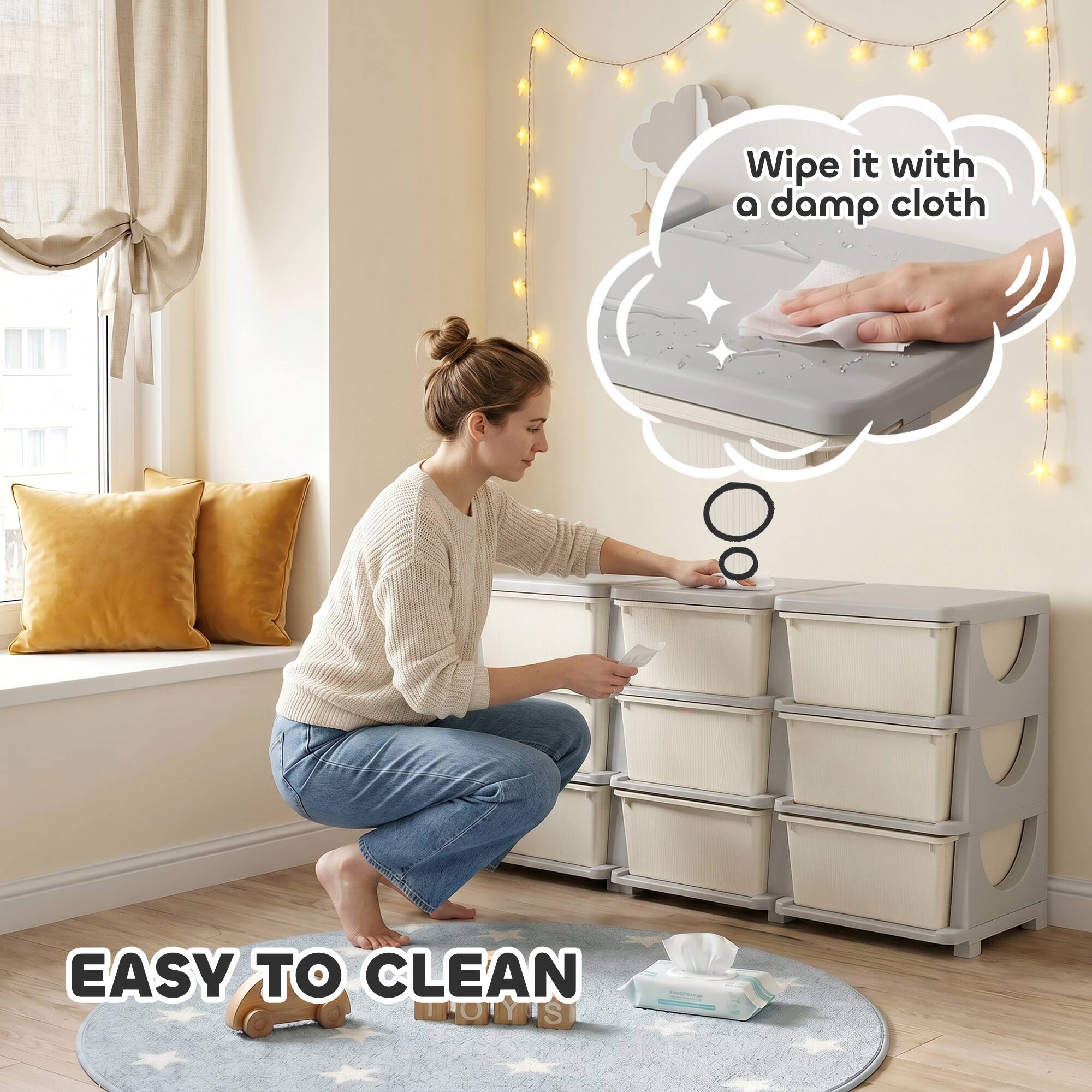 EASY TO CLEAN  
Wipe it with a damp cloth