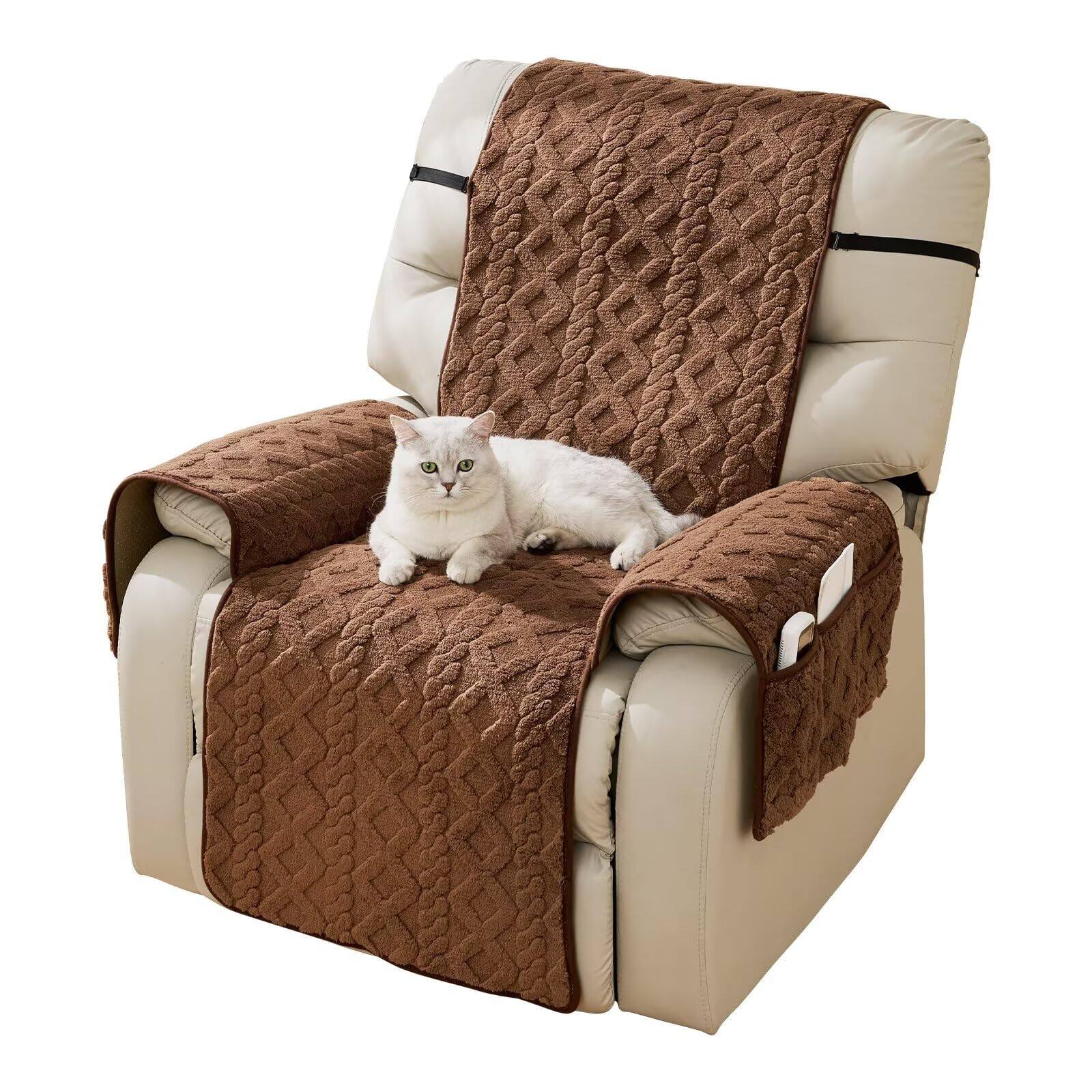 Front. Fabibe - Recliner Cover for Lazy Boy Recliner Chair Covers,23Inches Washable Quilted Recliner Chair Covers with Side Pockets - Coffee 23".