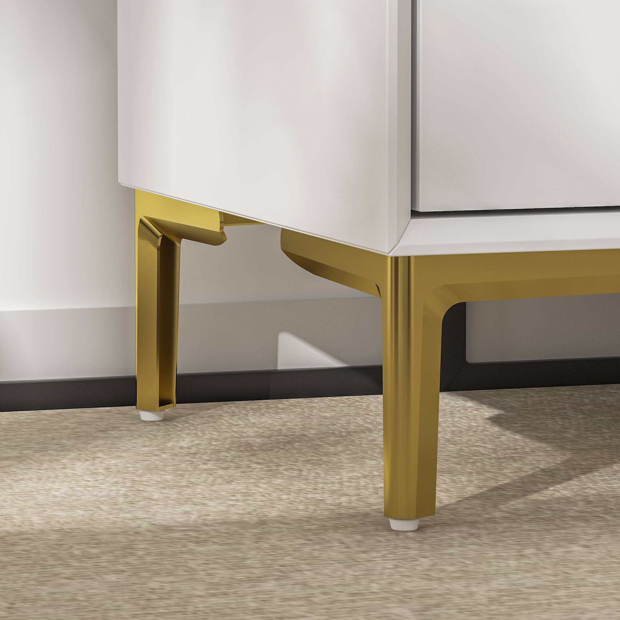 Alt View 2. FUFU & GAGA - Luxury 3 Drawer Nightstand Bedside Table with Gold Accents Modern End Table Storage Cabinet for Bedroom Living Room - White.