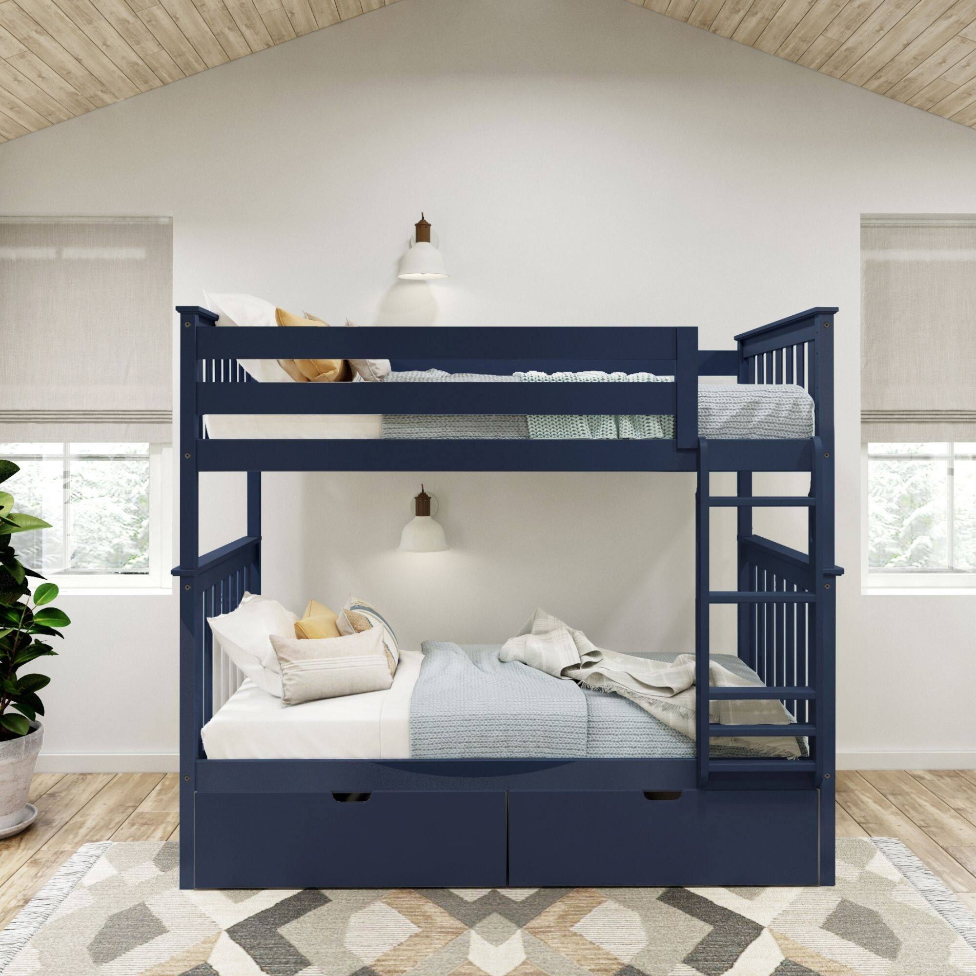 Alt View 1. Plank+Beam - Classic Twin over Twin Bunk Bed Bed + Underbed Storage, Blue - Blue.