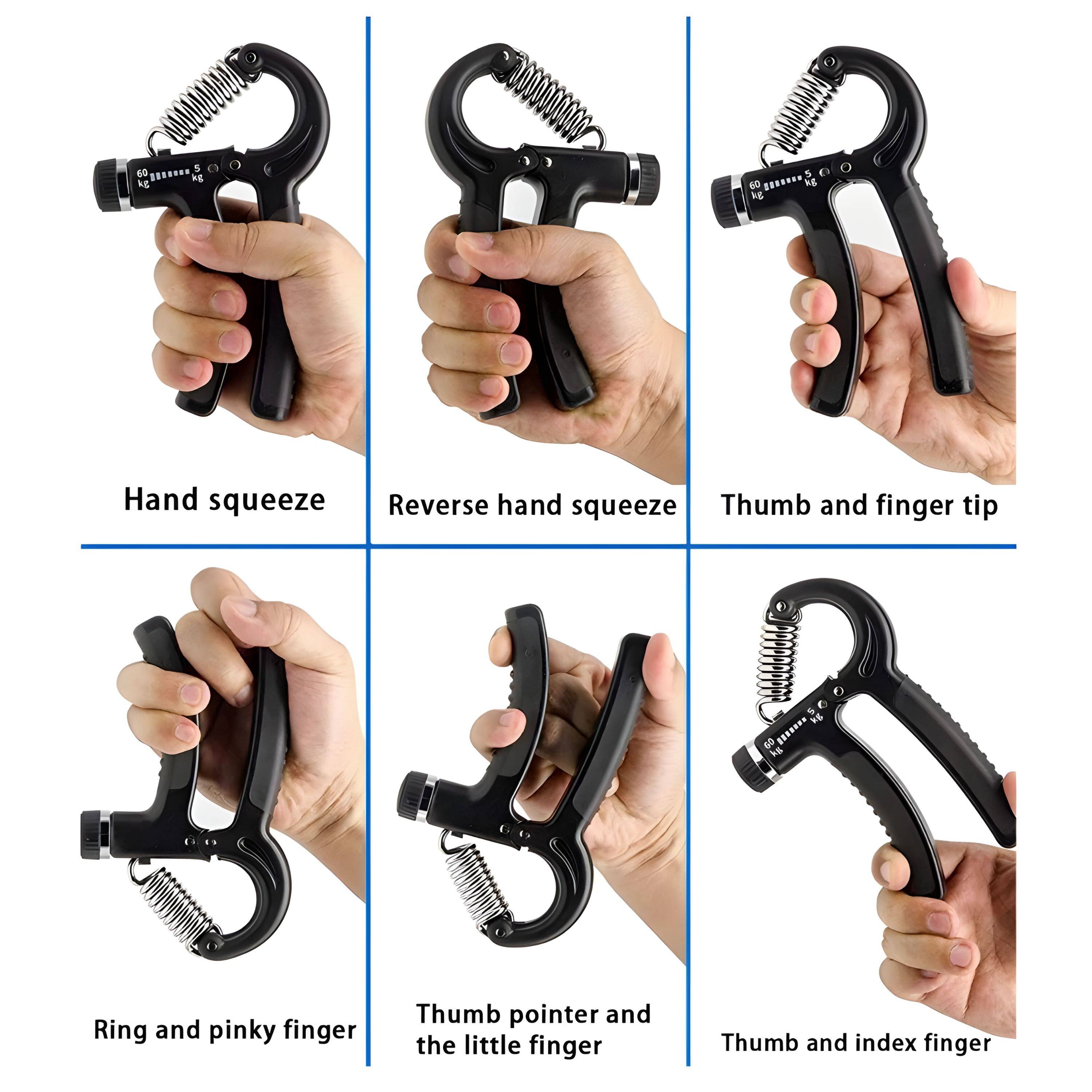 - Hand squeeze
- Reverse hand squeeze
- Thumb and finger tip
- Ring and pinky finger
- Thumb pointer and the little finger
- Thumb and index finger