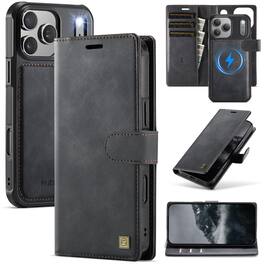 Dteck - 2 in 1 Magnetic Leather Wallet Phone Case for Apple iPhone 17 Pro Max, RFID Blocking Detachable Card Holder Stand Cover - Black