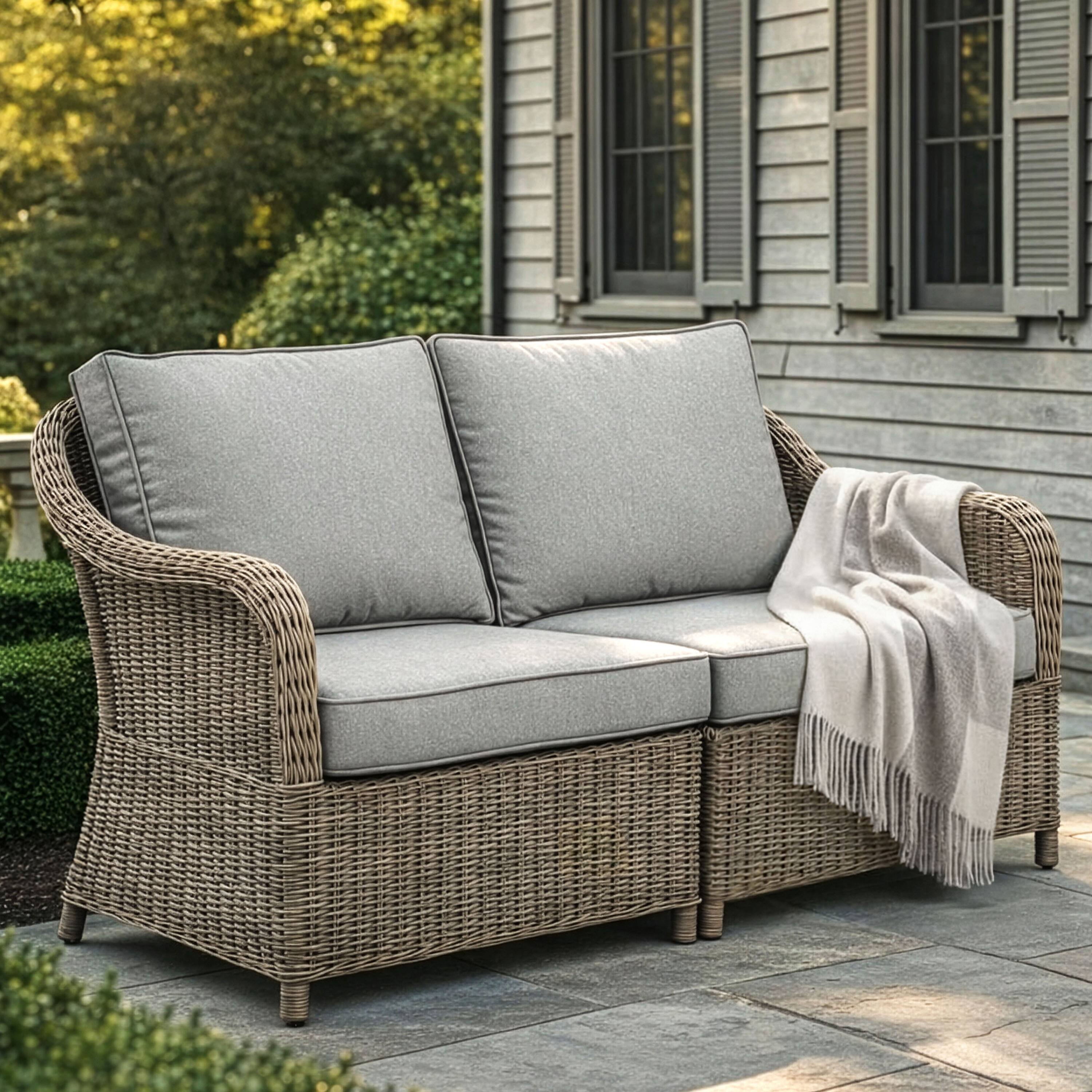 Alt View 1. Martha Stewart - Lily Pond Indoor-Outdoor Modular Patio Loveseat with All-Weather Cushions - Gray Cushions/Weathered Gray Frame.