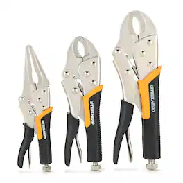 STEELHEAD - 3 Piece Locking Pliers Set, 10 Inch and 7 Inch Curved Jaw, Long Nose, Wire Cutter