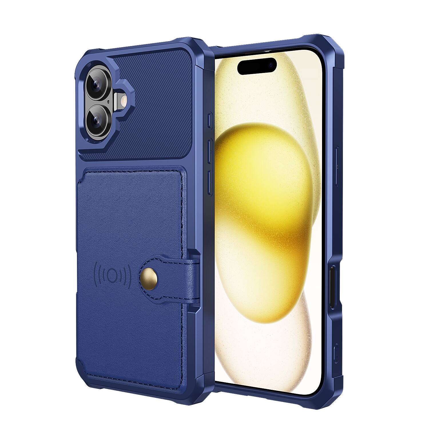 Angle. Dteck - For Apple iPhone 17 Wallet Case Flip Card Slots Magnetic Clasp Shockproof Anti-Scratch Cover - Darkblue.