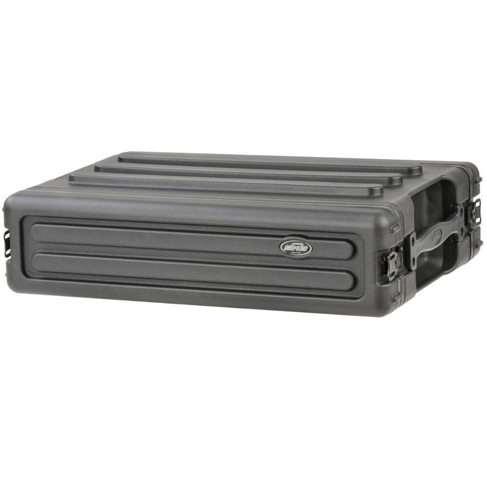 Left. SKB - SKB 2U Shallow Roto Rack Case Gear Protector, Stackable, Waterproof, Black - Black.
