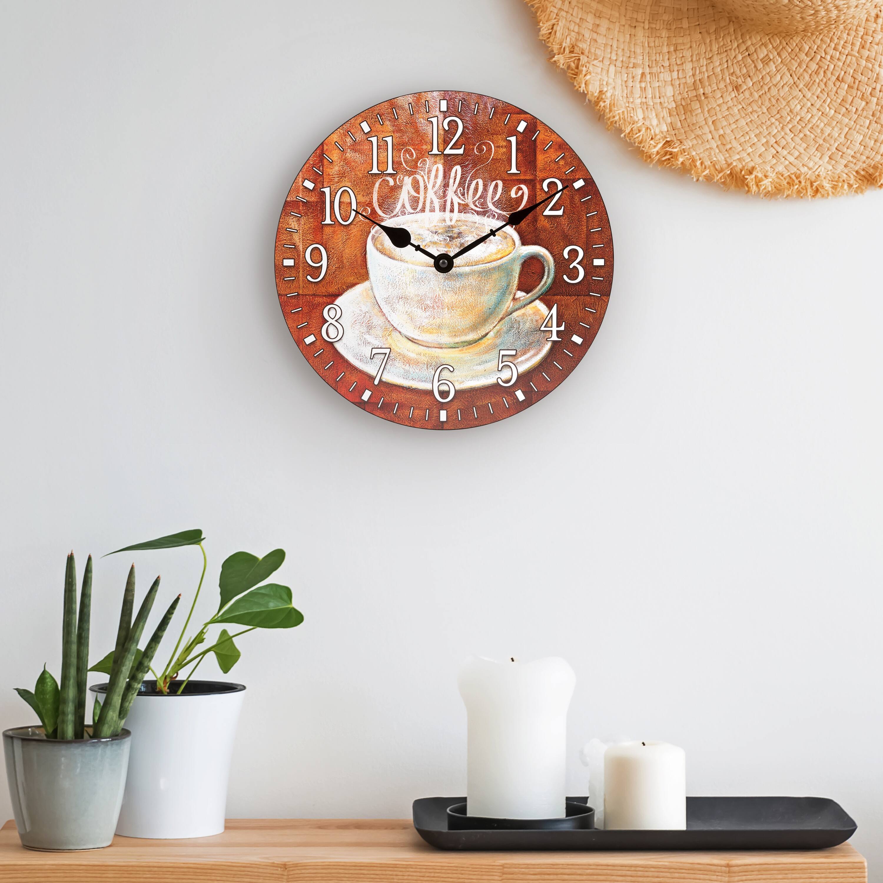 Alt View 2. La Crosse Clock Co. - 12 inch Round Coffee Décor Analog Quartz Wall Clock - Brown.
