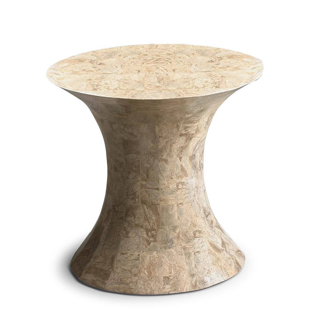 Angle. Butler Specialty - Jaxon Oval Fossil Stone Side Table - Beige.