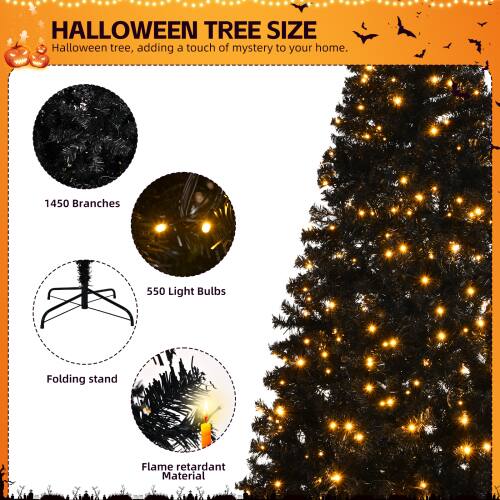 **Halloween Tree Size**

- Halloween tree, adding a touch of mystery to your home.

**Features:**
- 1450 Branches
- 550 Light Bulbs
- Folding stand
- Flame retardant Material