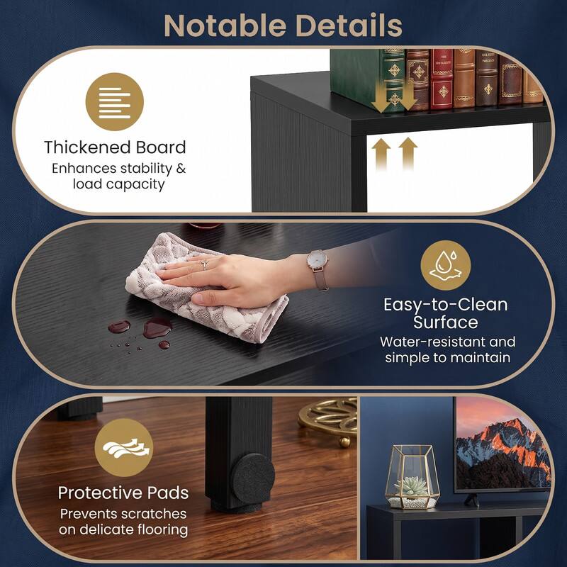 Notable Details

- Thickened Board
  Enhances stability & load capacity

- Easy-to-Clean Surface
  Water-resistant and simple to maintain

- Protective Pads
  Prevents scratches on delicate flooring