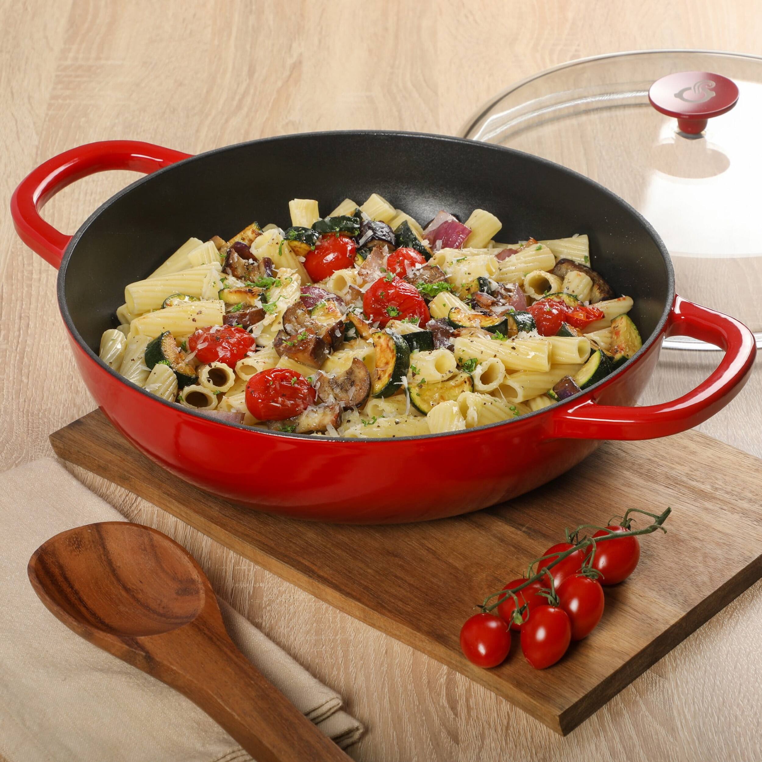 Alt View 5. Crockpot - Crock Pot 5 Quart Enameled Cast Iron Multi Use Everday Pan With Borosilicate Lid in Red - Red.