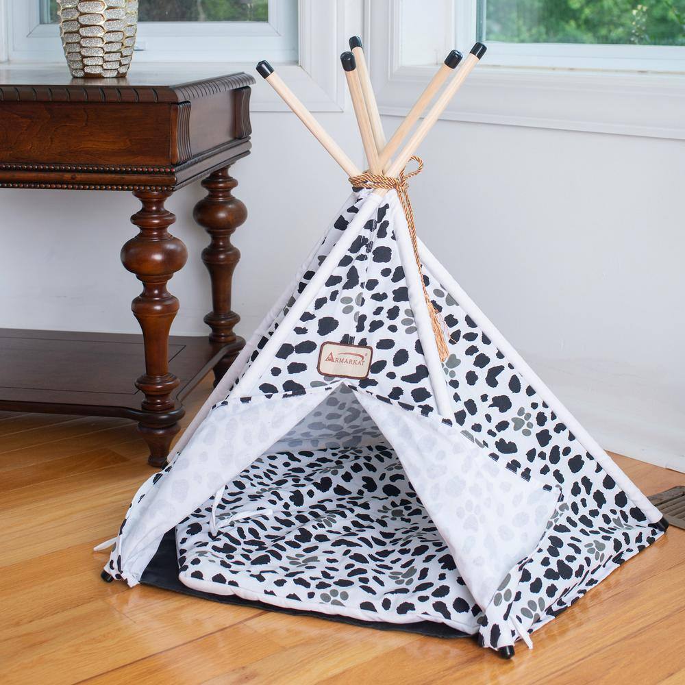 Back. Armarkat - Cat Bed Teepee Style White W/Black Paw Print - White.