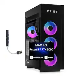 HP - OMEN MAX 45L Desktop PC (Ryzen 9 9900X3D, 64GB, 4TB SSD, GeForce RTX 5090, WiFi 7, Win 11 Pro) w/USB Hub - Shadow Black