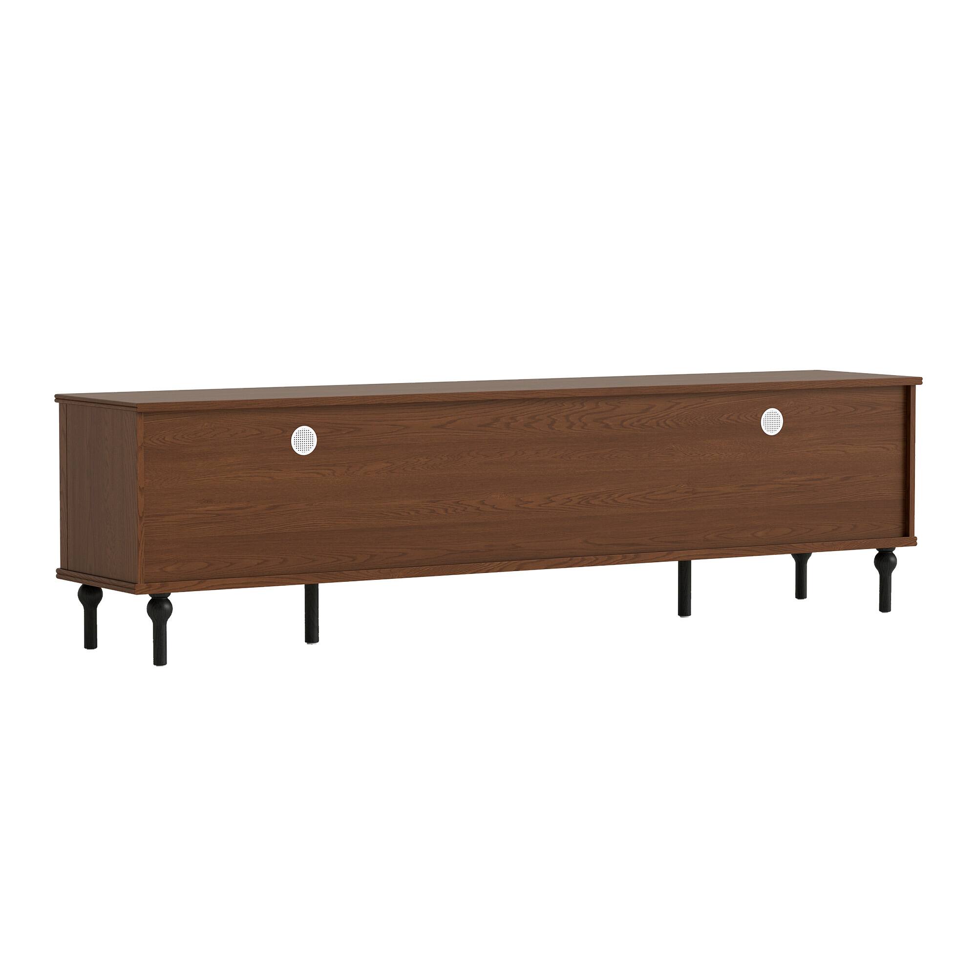 Alt View 8. luck idea - Modern 78.74" TV Stand with Sliding Doors, Arched Glass Panels, Metal Handles, Solid Wood Legs & Cable Management - Walnut Color.