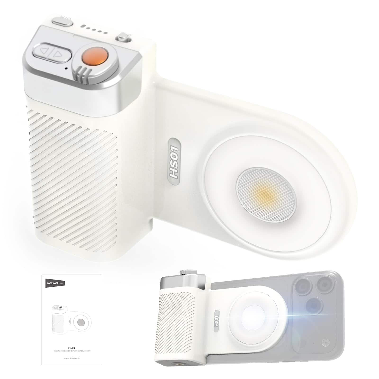Neewer - MagSafe Phone Grip w/ Flash & Fill Light, CRI97+ - White