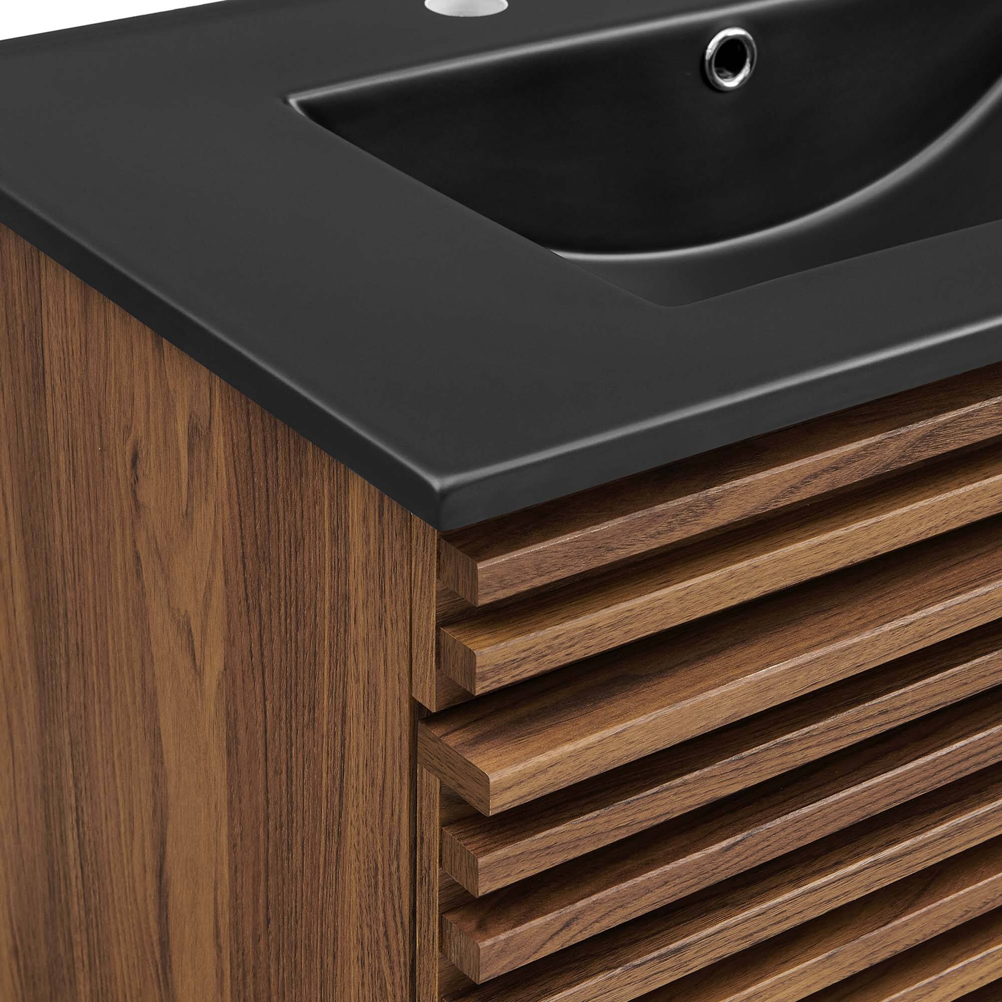 Alt View 6. Modway - Render Wall-Mount Bathroom Vanity with Black Basin Included - Walnut Black.