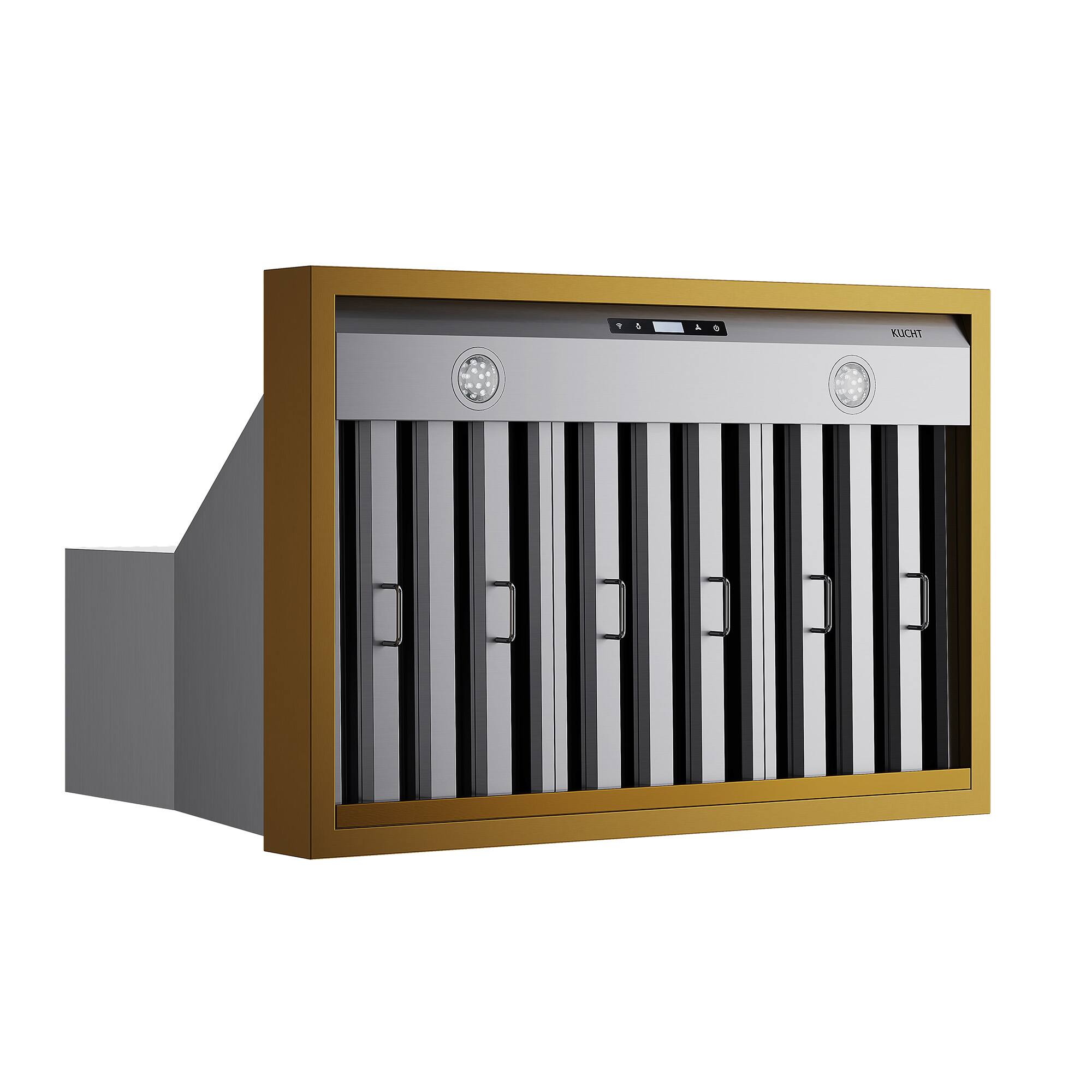 Back. Kucht - 36" Wall Mount Range Hood 900 CFM – Stainless Steel & Gold Accents - Stainless Steel & Gold.