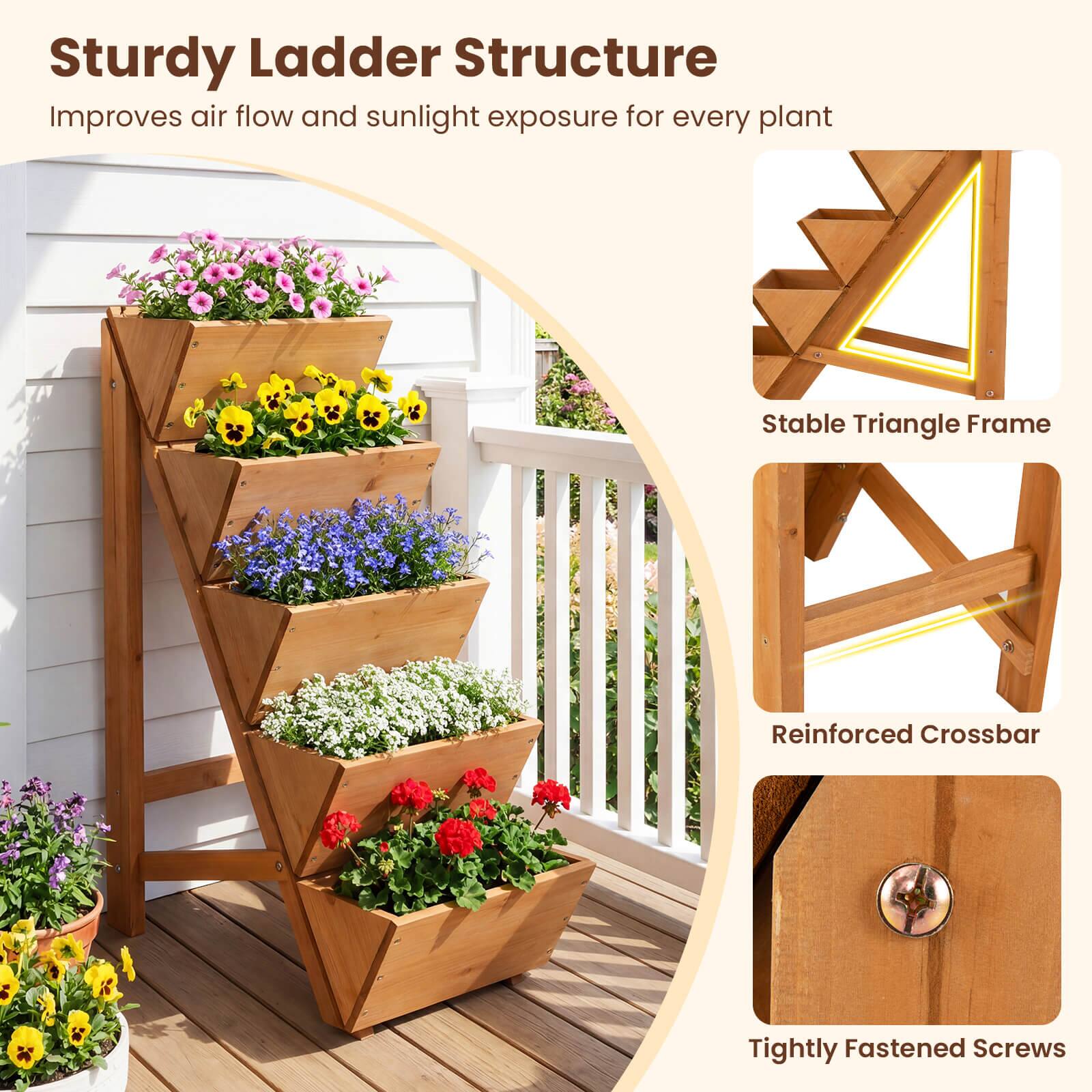 Sturdy Ladder Structure  
Improves air flow and sunlight exposure for every plant  

Stable Triangle Frame  
Reinforced Crossbar  
Tightly Fastened Screws