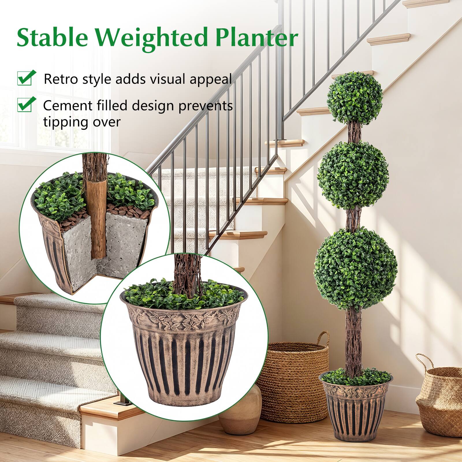 Stable Weighted Planter

- Retro style adds visual appeal
- Cement filled design prevents tipping over