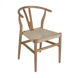 Emma + Oliver - Devine Y-Back Style Wooden Dining Chair with Kraft Paper Rope Seat, Stackable Design - Oak Frame/Natural Seat