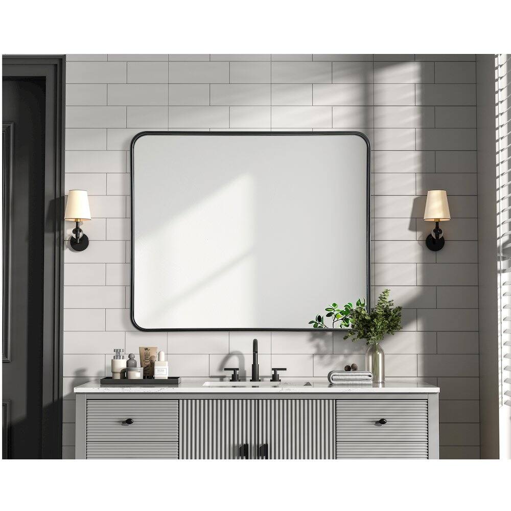 Alt View 3. Elegant Decor - Contour Metal Rectangle Mirror 30x36 in Black - Black.