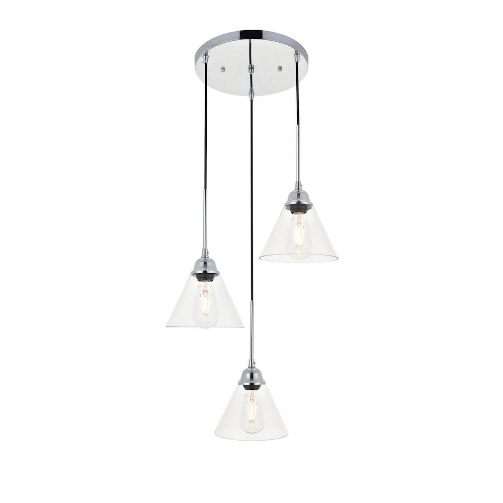 Alt View 6. Living District - Histoire 3 Light Chrome Pendant - Chrome And Clear.