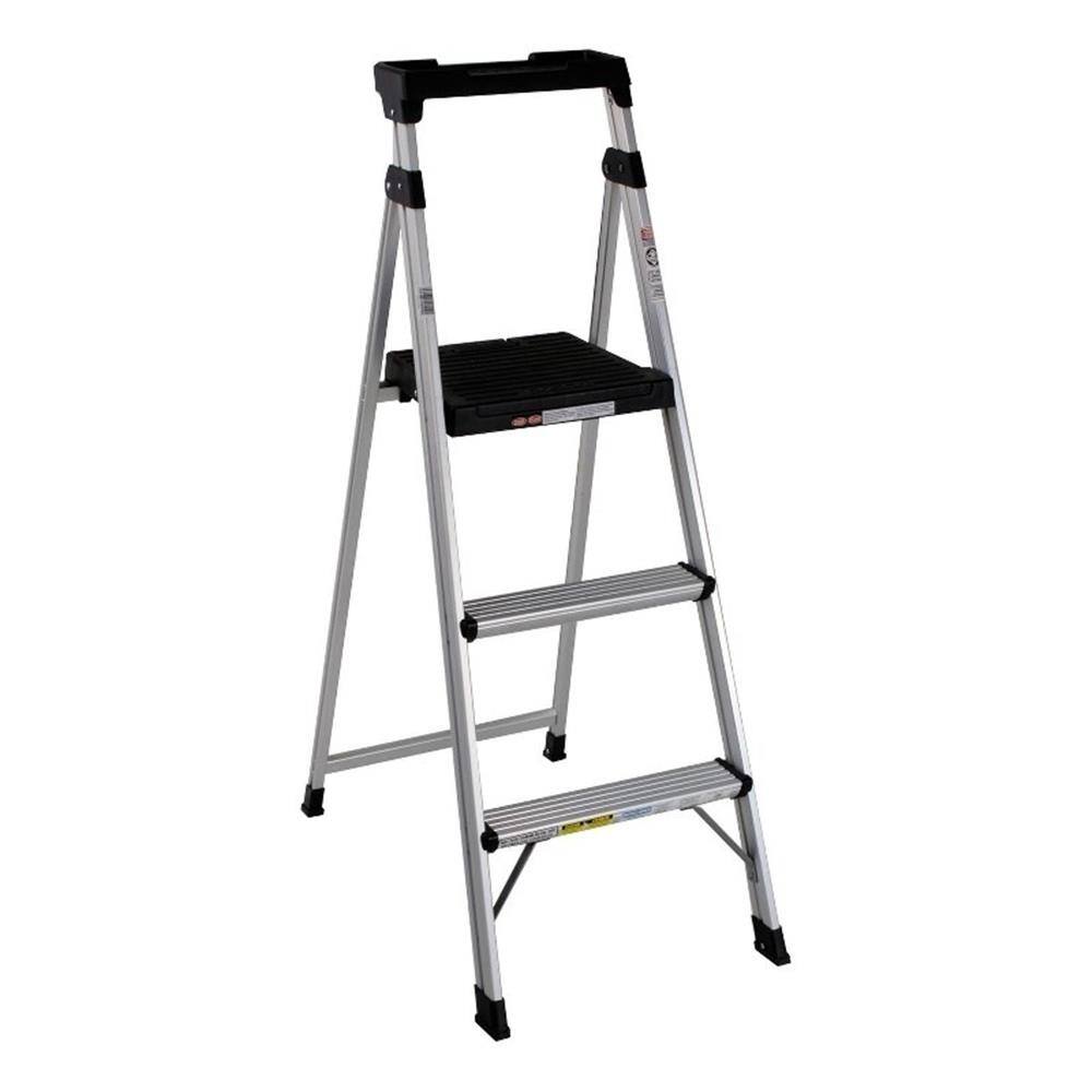 Angle. Cosco - 3-Step 5' Lite Solutions Folding Step Stool - 225 lb Capacity - Aluminum - Black.