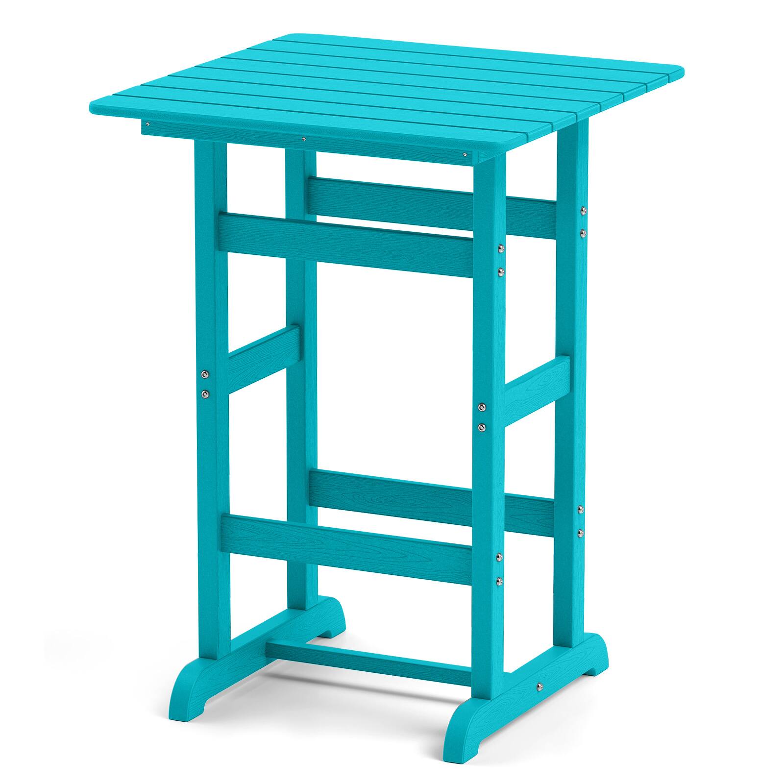 Costway - Outdoor Bar Table All Weather HDPE Patio Table with Wood Grains Bistro Table - Turquoise