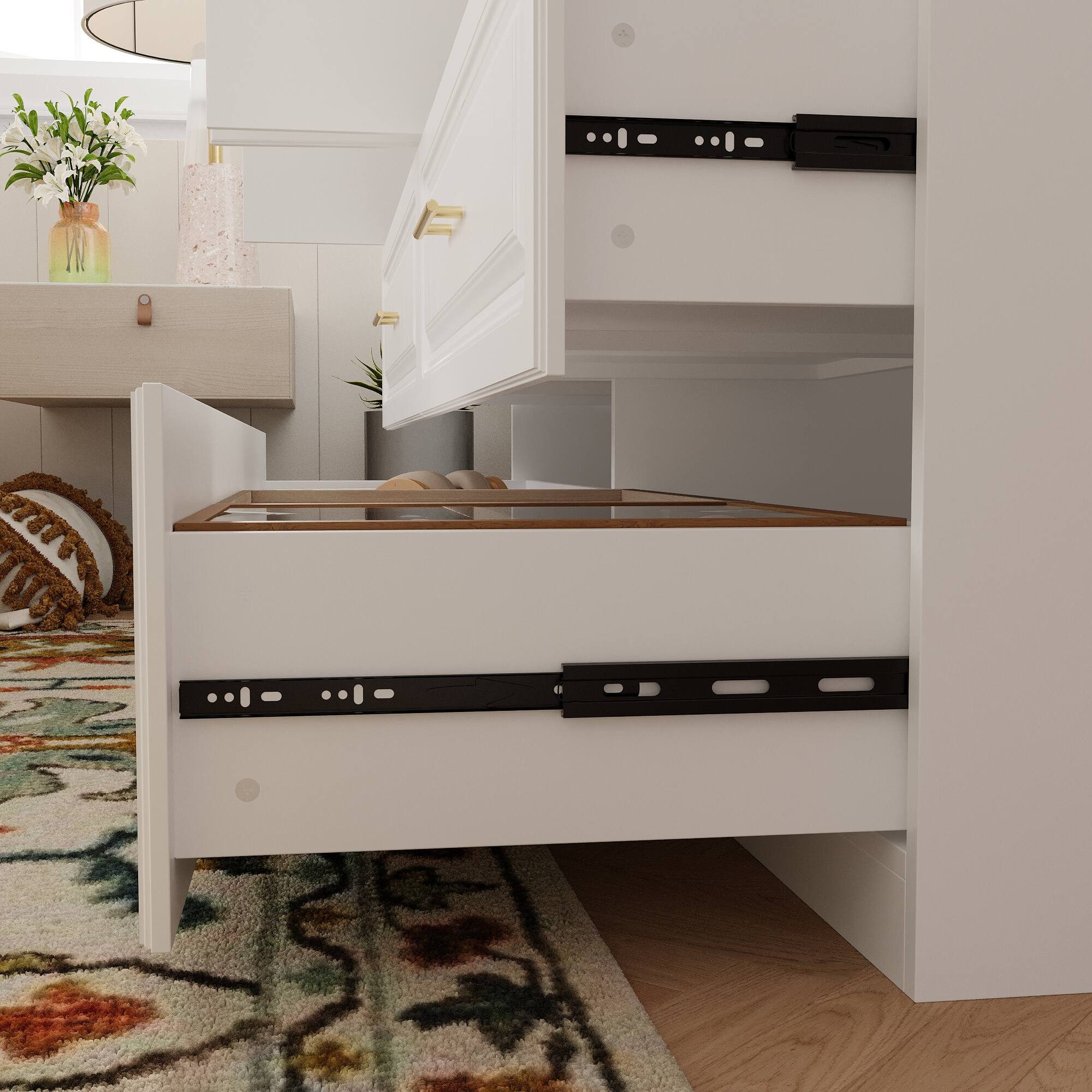 Alt View 9. FUFU&GAGA - FUFU&GAGA 4 - Door Wardrobe: Elegant Storage with Gold Accents & Smooth Drawers - White.