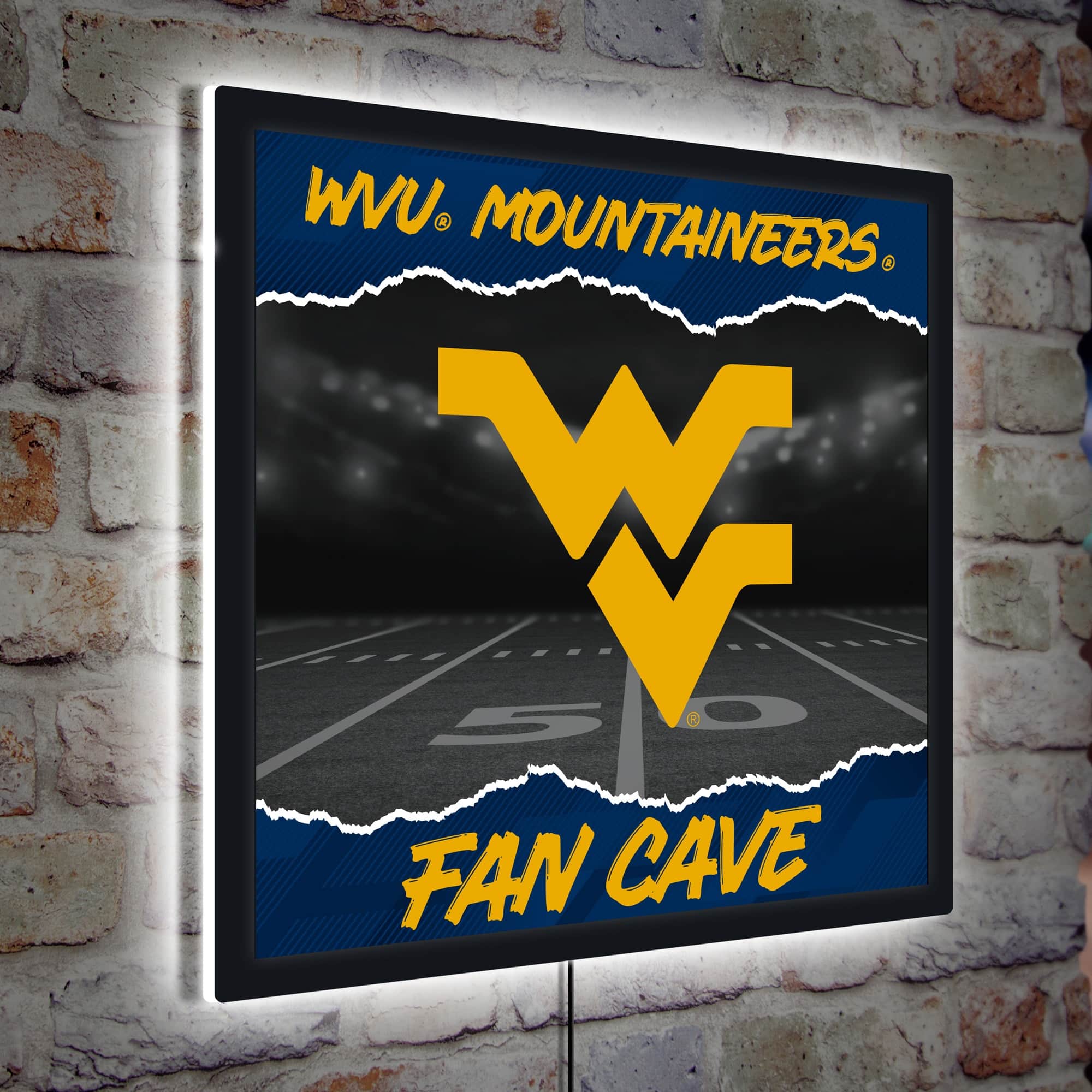 Evergreen Enterprises - West Virginia Mountaineers 23" LED Fan Cave Square-Shaped Lighted Wall Sign - Multicolor