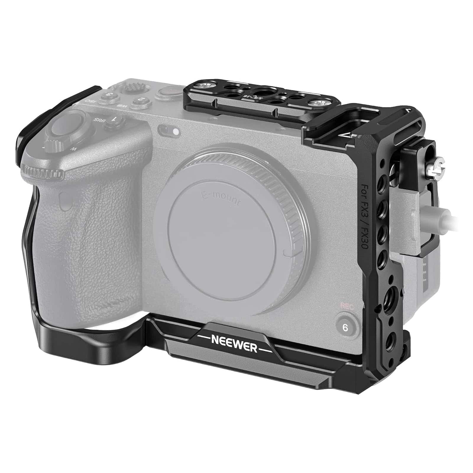 Neewer - Camera Cage with HDMI Clamp & NATO Rail, ARRI Holes, Sony FX3/FX30 - Black