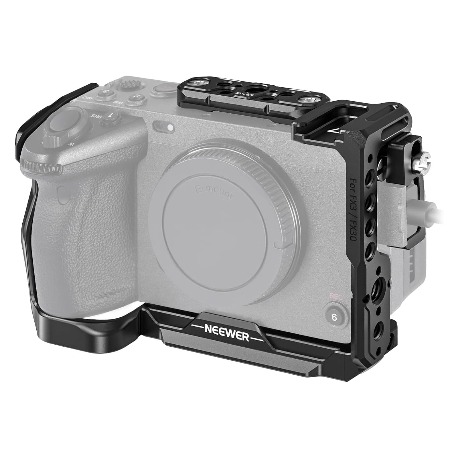 Neewer - Camera Cage with HDMI Clamp & NATO Rail, ARRI Holes, Sony FX3/FX30 - Black