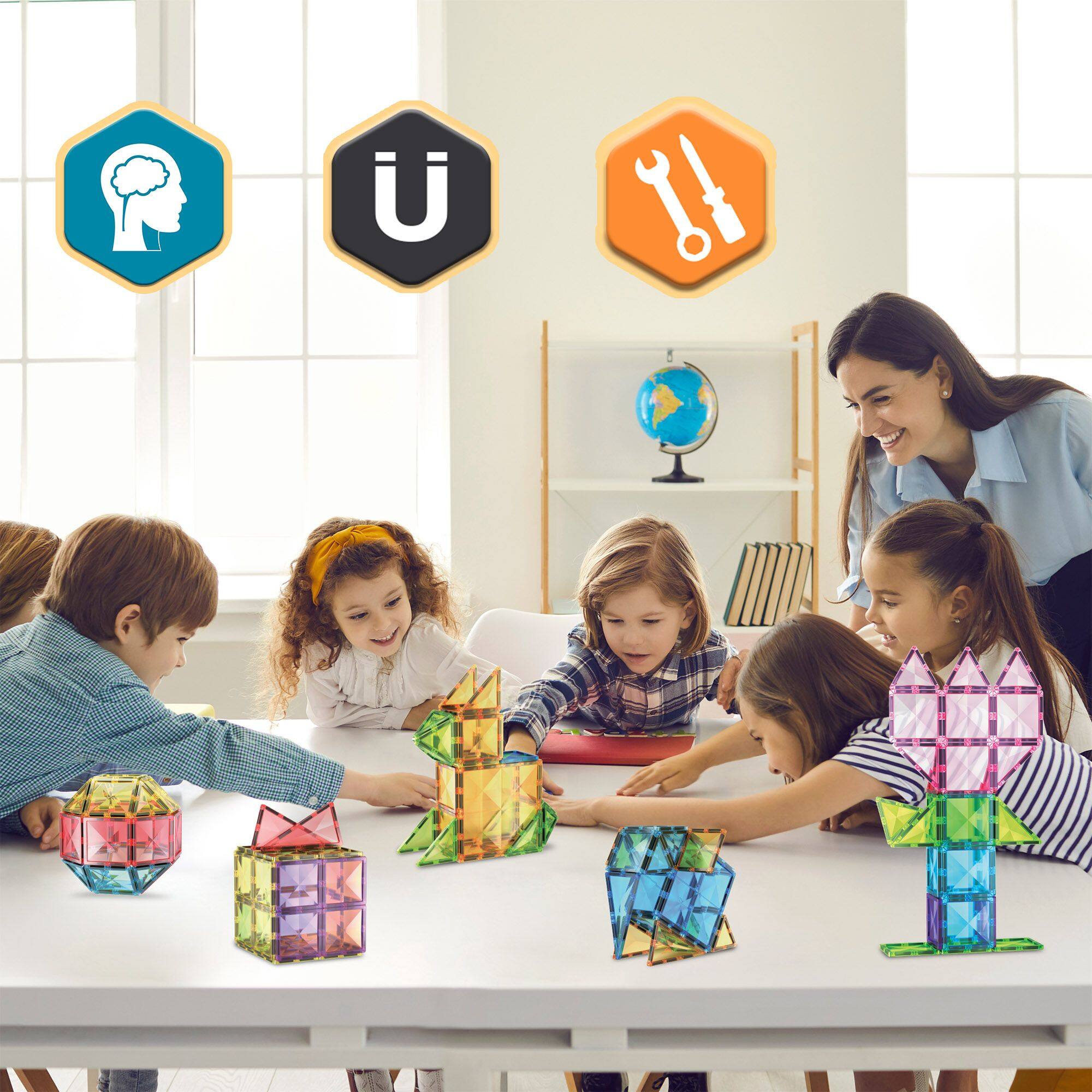 Alt View 4. PicassoTiles - PICASSO-TILES 80PCS Magnetic Tiles Diamond Series for Kids – STEM Construction Building Blocks Toy.