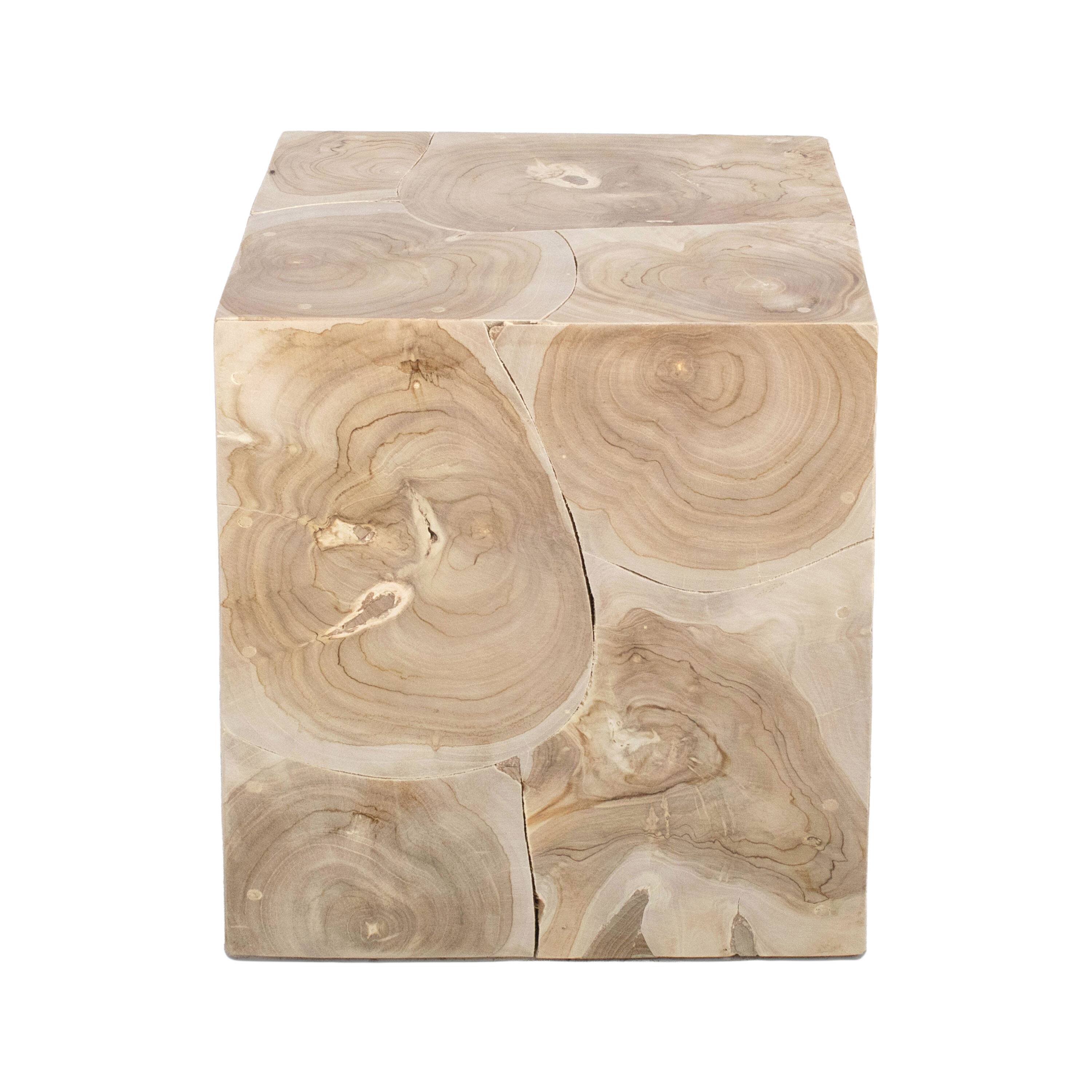 Front. Manhattan Lane - Sira Mosaic Side End Table, Hand Oiled Natural Brown Finish, 20 Inch Solid Teak Wood Slice Cube - Natural Brown.