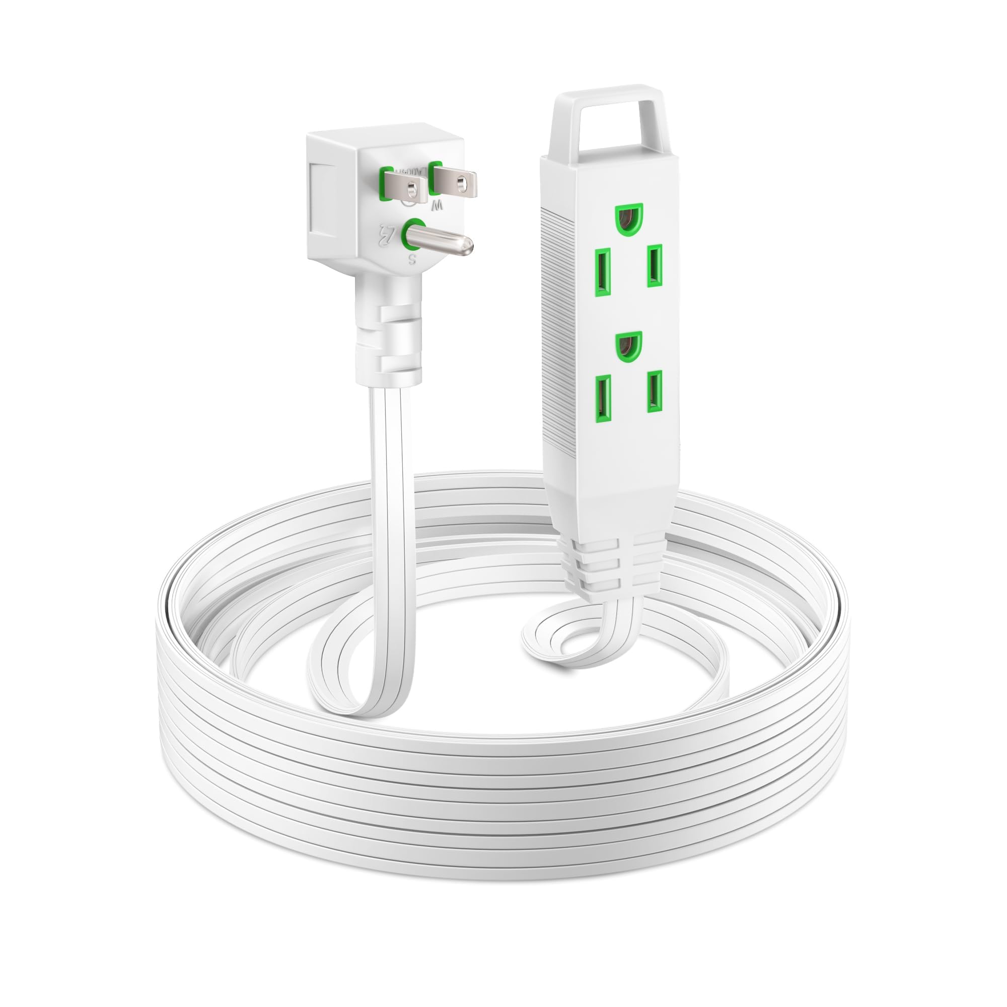 Maximm - 10ft Extension Cord, 16AWG, Space-Saving Flat Wire Design, 125V, 13A, 1625W, Grounded 3-Prong, ETL Listed - White