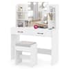 Front. Costway - Costway Makeup Vanity Desk with Lighted Mirror Charging Station 3-Color Dimmable LED Lights White - White.