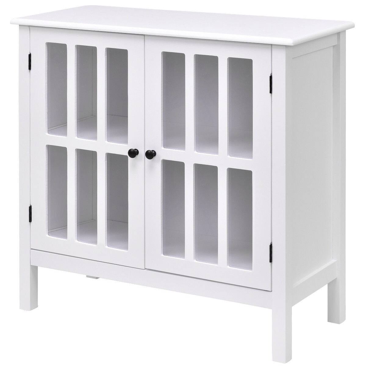 Left. Hivvago - White Wood Sideboard Buffet Cabinet with Glass Panel Doors - White.