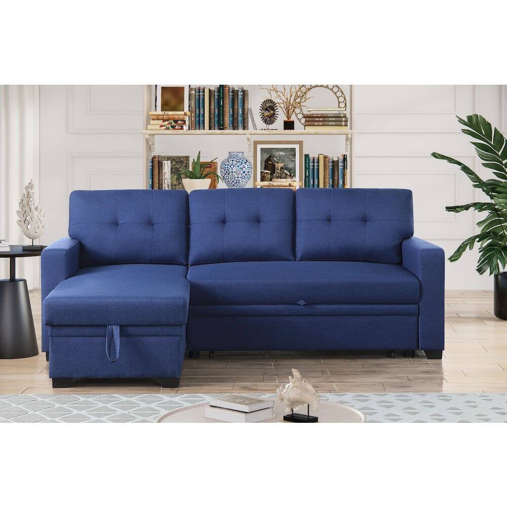 Alt View 4. Devion Furniture - Devion Furniture Polyester Fabric Reversible Sleeper Sectional Sofa-Blue - Blue.