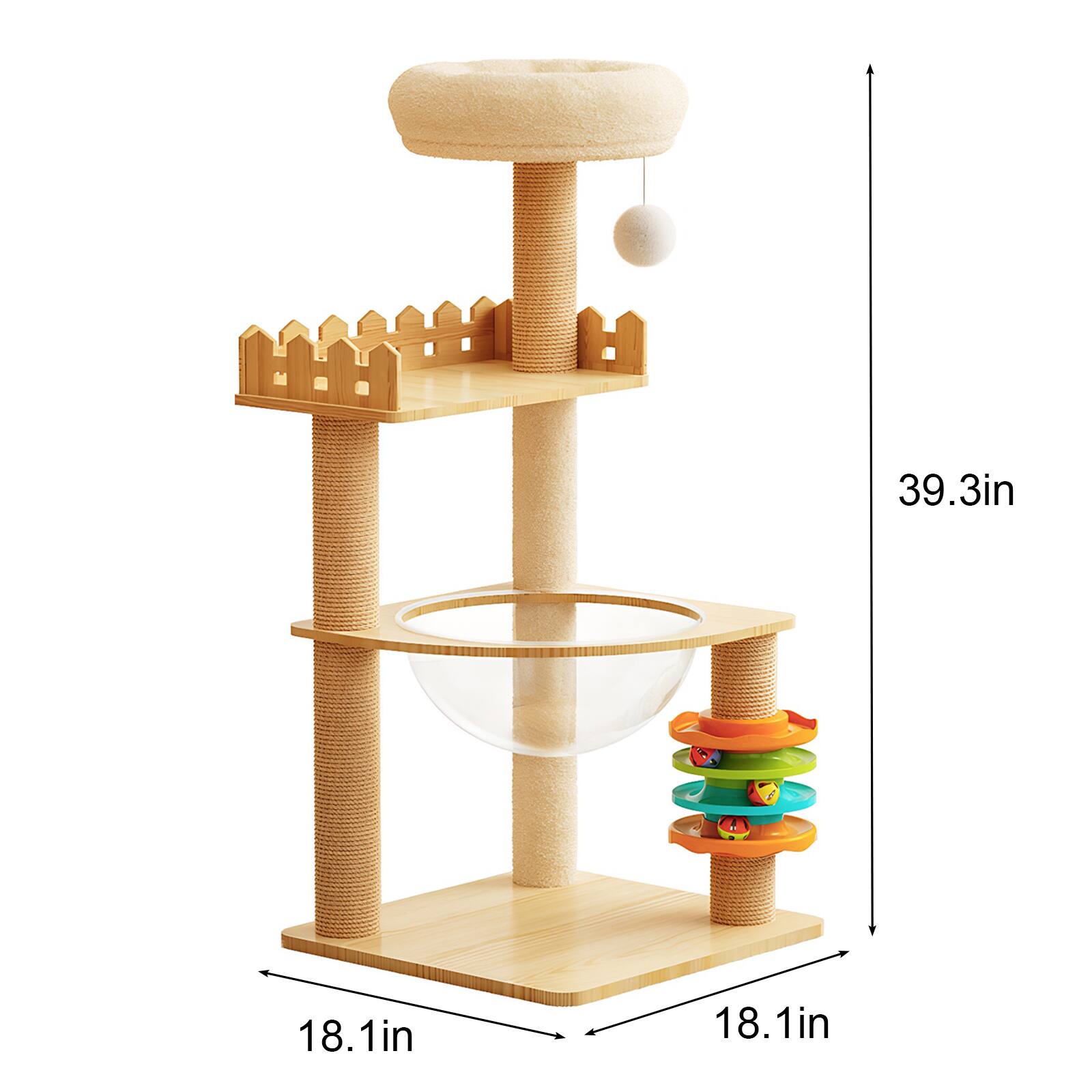 KyyWee 39.3 Inch Modern Wood Cat Tree Tower with Scratching Posts, Top ...