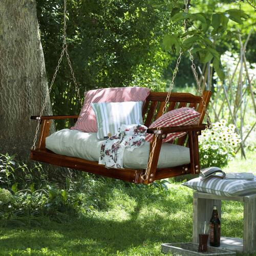 Alt View 9. Winado - Patio Wooden Porch Swing 4 FT, Straight Edge Swing Chair Bench, with Hanging Chains for In/Outdoor Courtyard Garden - Carbonized.