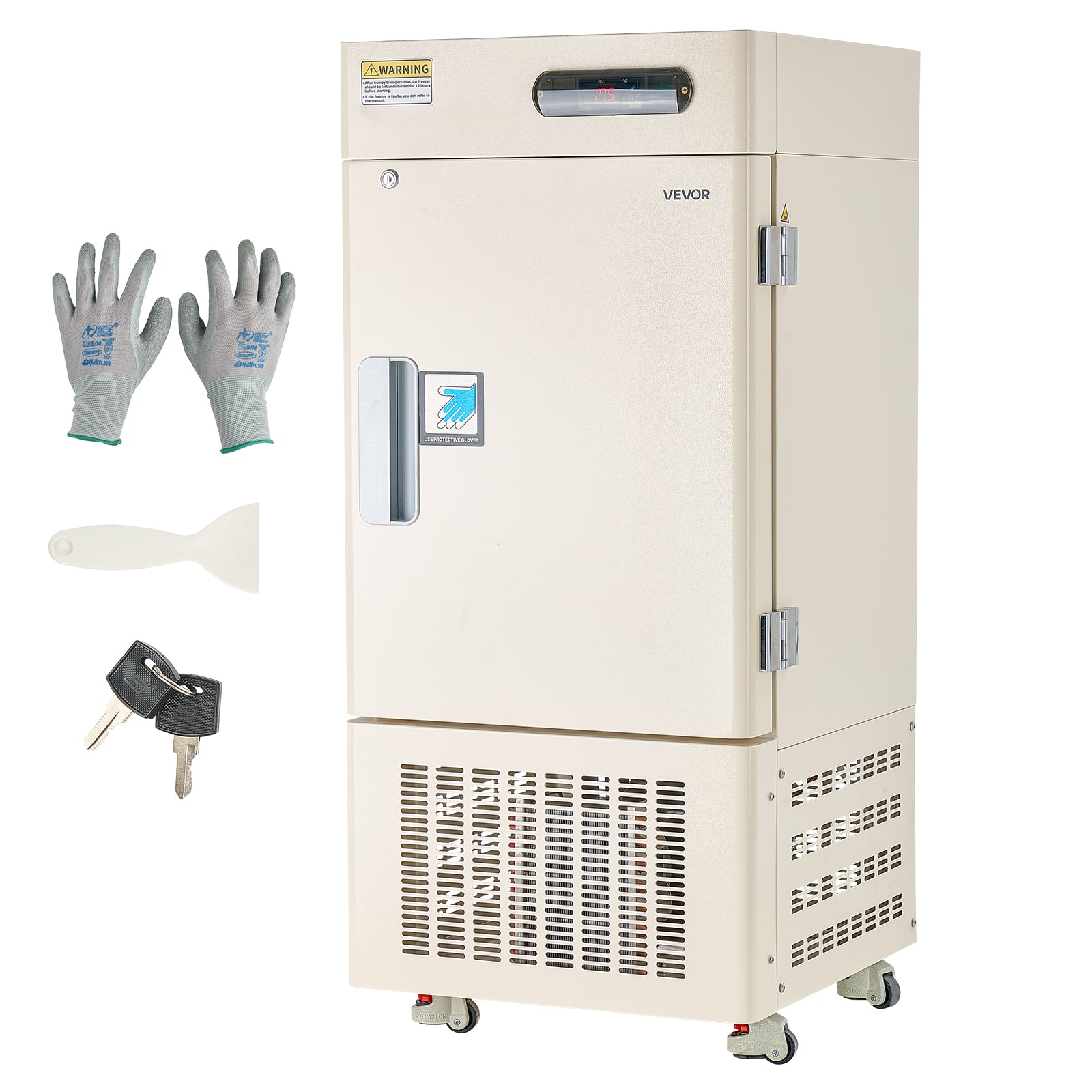 VEVOR - Ultra Low Temperature Freezer, 28 L, −40℉ to −123℉ Adjustable Temp Range, with Rollers and Digital Display - White