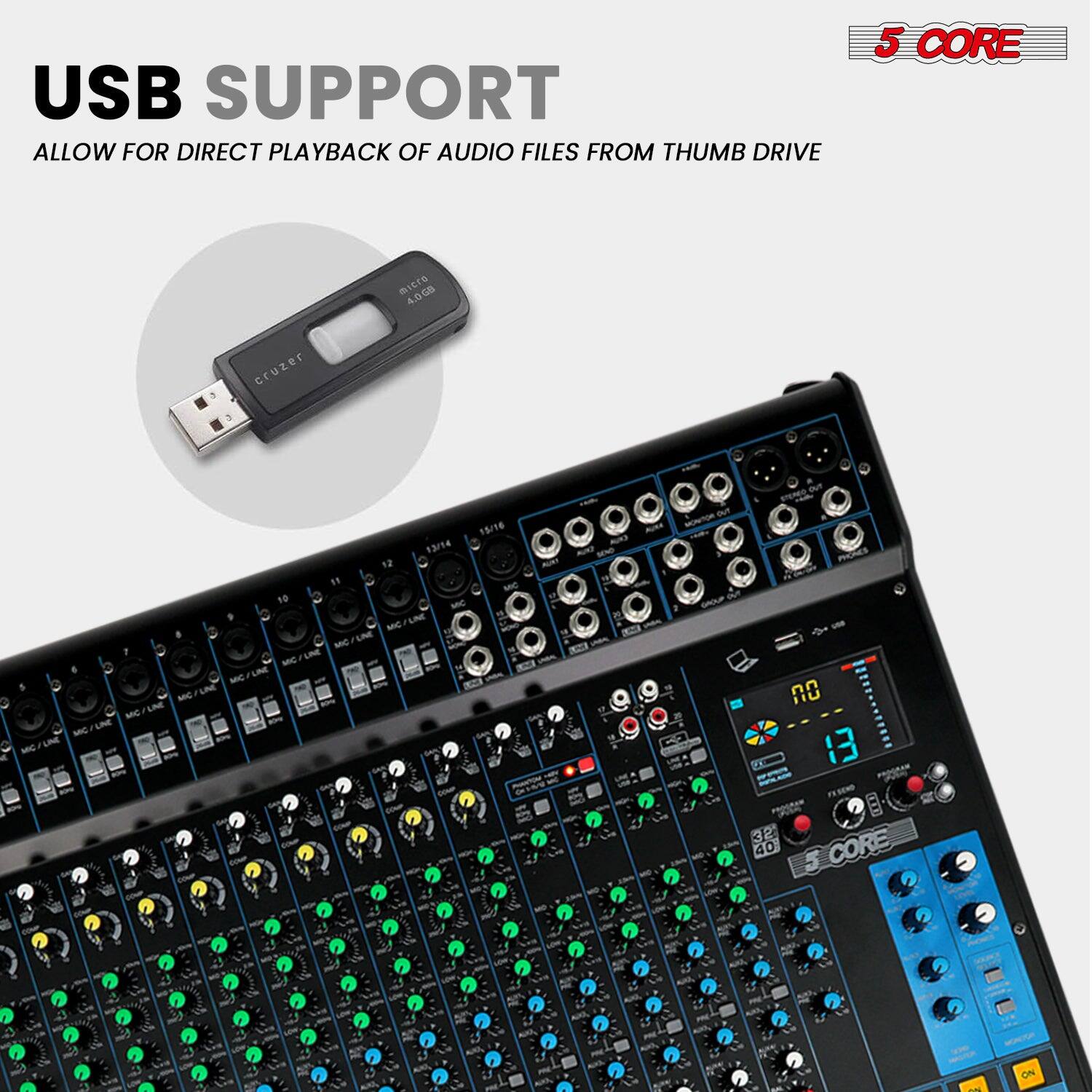 5 CORE Audio Mixer 20 Channel DJ Soundboard USB Interface