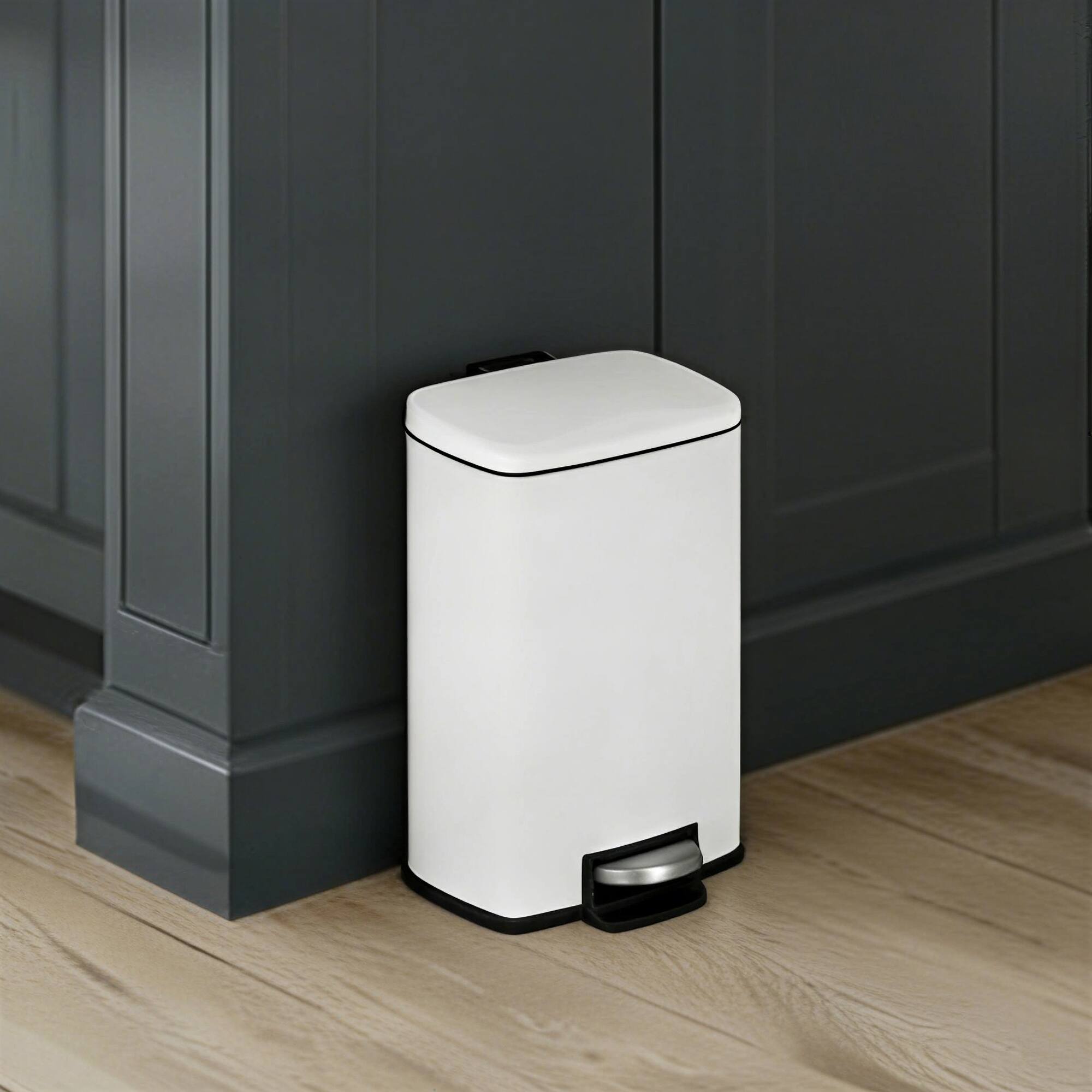 Alt View 4. Innovaze - 1.3 Gal./5 Liter Rectangular Matt White Step-on Trash Can for Bathroom and Office - White.