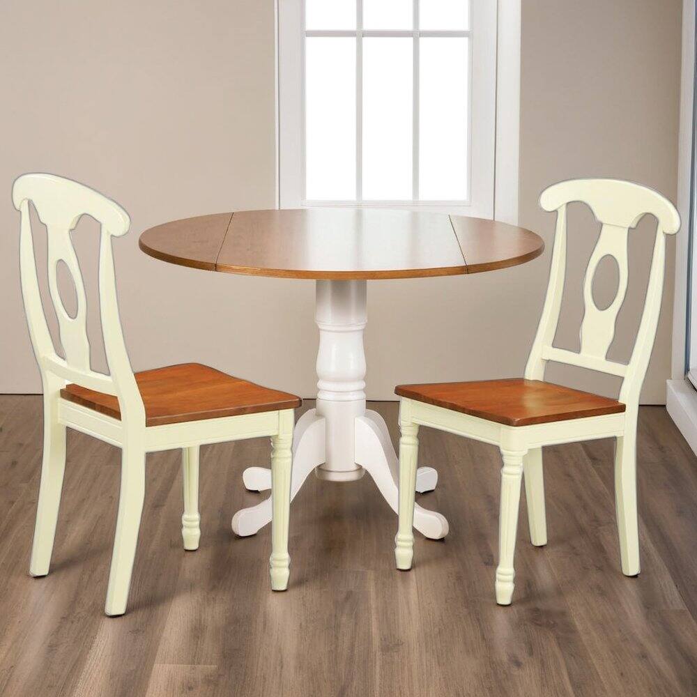 Back. FurniFact - Elegant Wooden Dining Chair Set of 2 for Kitchen and Dining Room - Buttermilk & Cherry.
