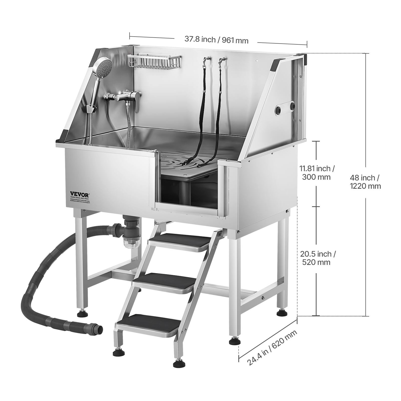 - 37.8 inch / 961 mm
- 11.81 inch / 300 mm
- 48 inch / 1220 mm
- 20.5 inch / 520 mm
- 24.4 inch / 620 mm