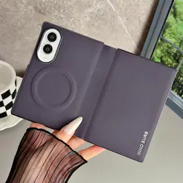 Dteck - Shockproof Flip Folio Phone Case for Samsung Galaxy Z Fold8, Slim Magnetic Rigid Plastic Faux Leather Protective Cover - Purple