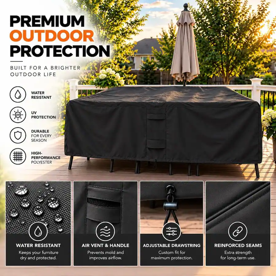 Rectangle Drawstring Covers KHOMO GEAR Patio Table and Chair Set Cover Heavy Duty, Water Resistant ...
