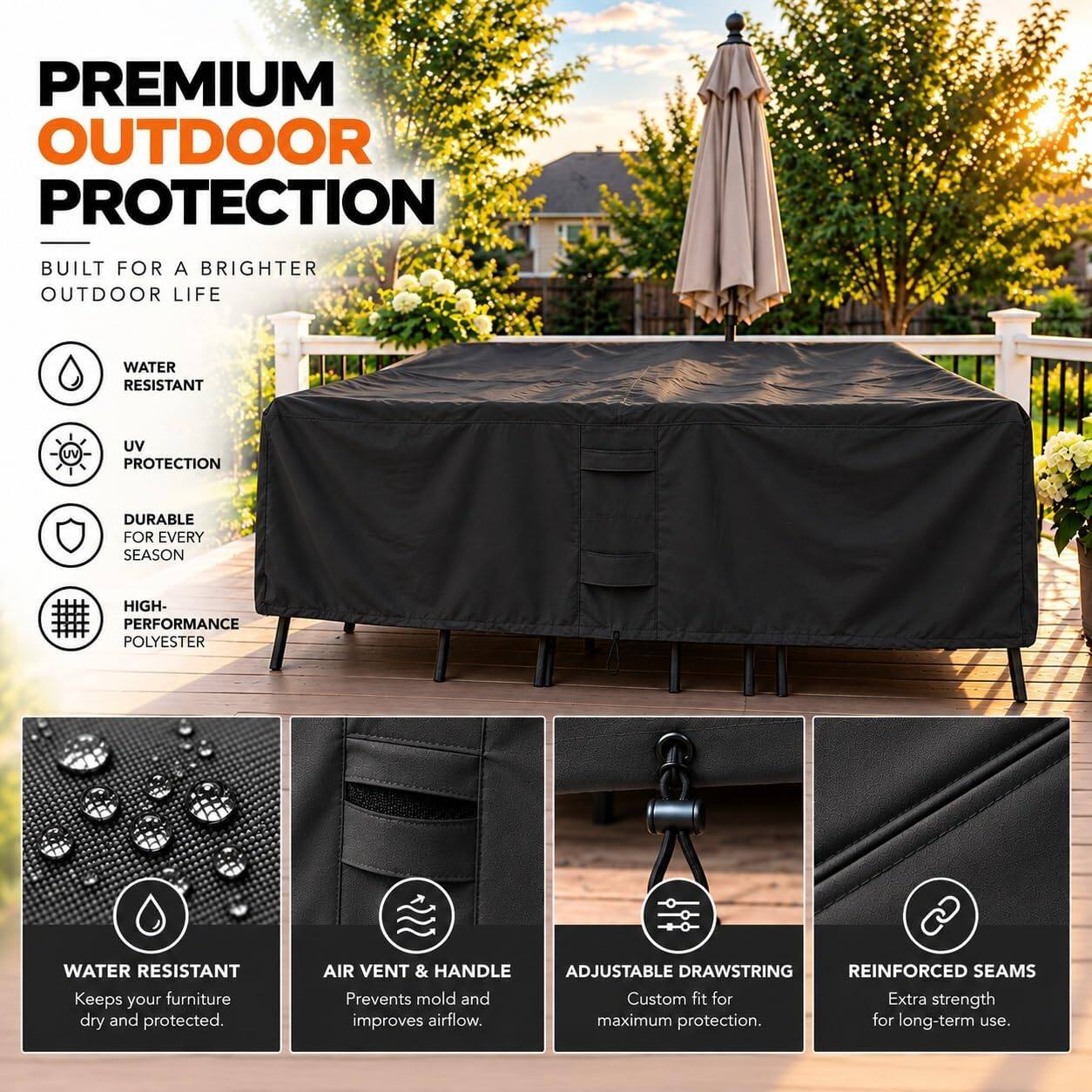 KHOMO GEAR Patio Table and Chair Set Cover Heavy Duty, Water Resistant ...