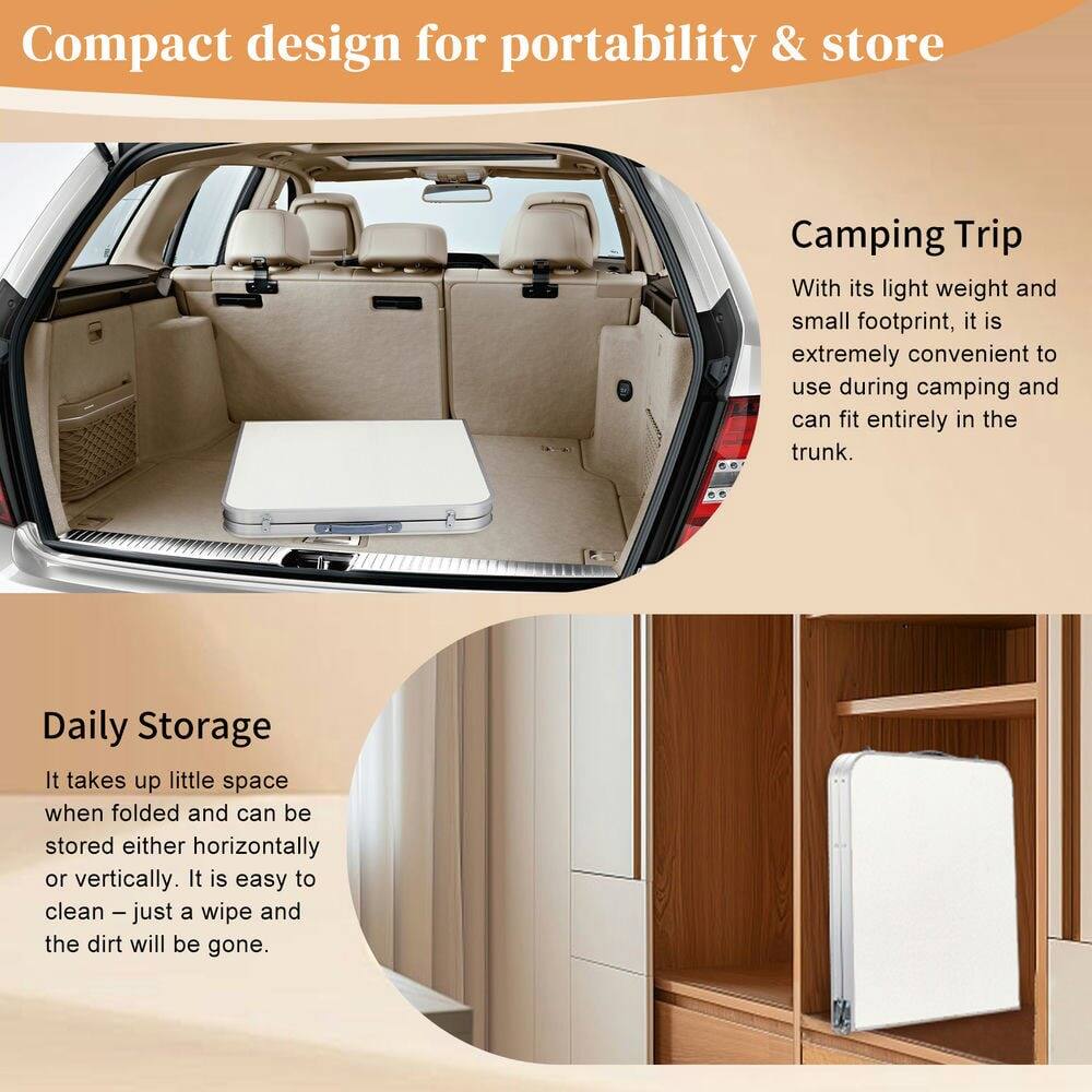 Compact design for portability & store

Camping Trip
With its light weight and small footprint, it is extremely convenient to use during camping and can fit entirely in the trunk.

Daily Storage
It takes up little space when folded and can be stored either horizontally or vertically. It is easy to clean – just a wipe and the dirt will be gone.