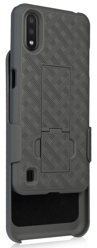 Alt View 7. Nakedcellphone - Case with Stand and Belt Clip Holster for Samsung Galaxy A01 - Black.